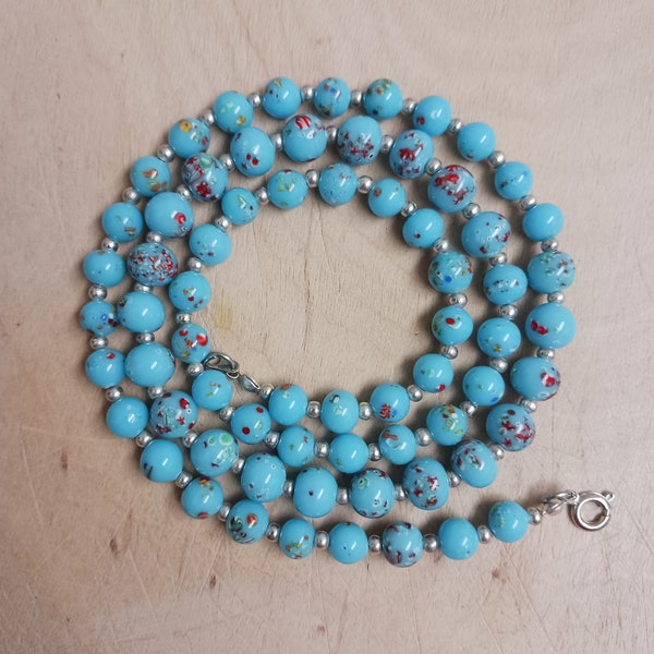 Vintage Light Blue Japanese Millefiori Bead Necklace