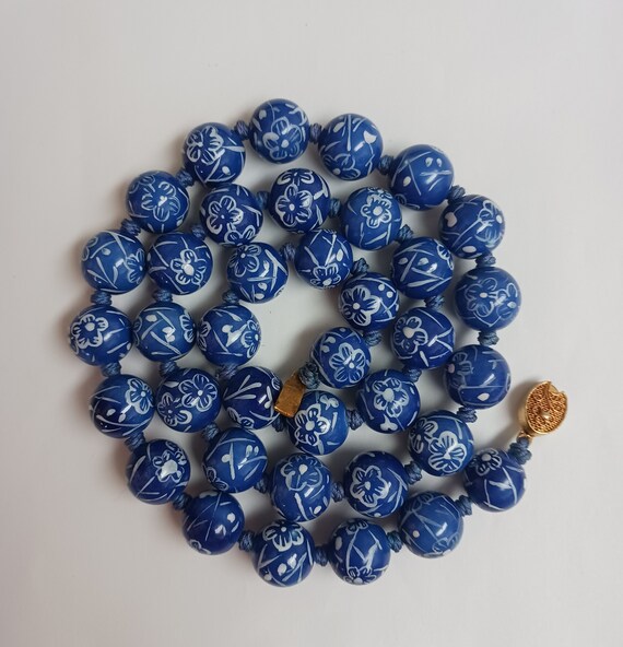 Vintage Cornflower Blue Porcelain Bead Necklace - image 1