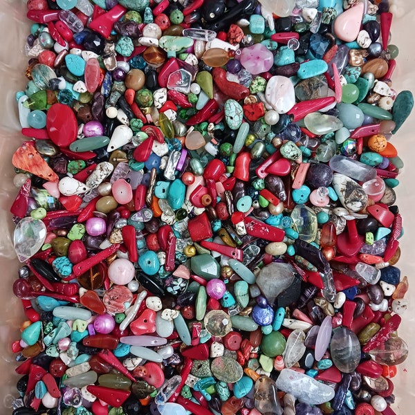 3.5lb Destash Semi Precious Gemstone Coral Pearl Bead Mix Lot