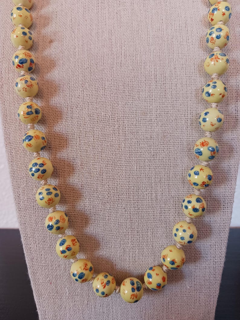 Rare Yellow Chinese Porcelain Beaded Necklace *Read Description* imagen 10
