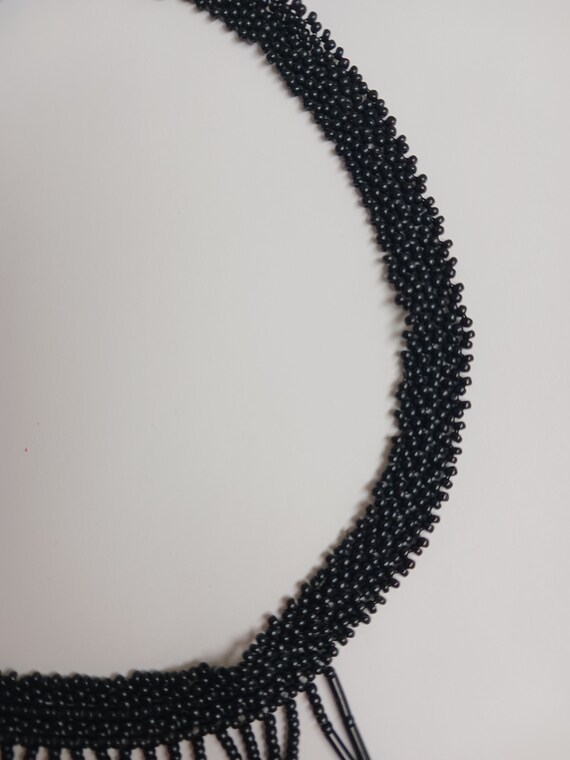 Art Deco Black Glass Seed Bead Fringe Choker - image 9