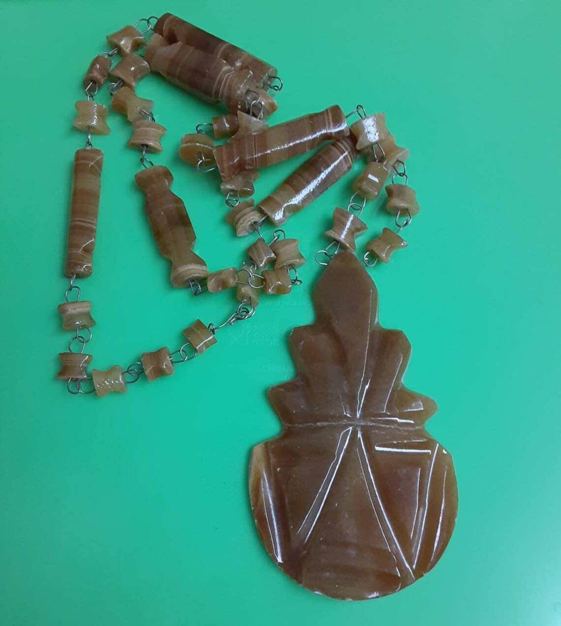 Aztec Mayan Pendant Bead Necklace Etsy