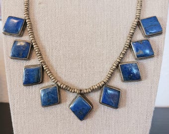 Lapis Lazuli Diamond Shape Dangle Necklace