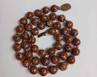 Vintage Brown Black White Chinese Porcelain Beaded Necklace
