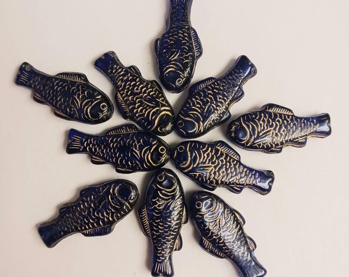 10pc Cobalt Blue Czech Glass Fetish Fish Beads - Etsy