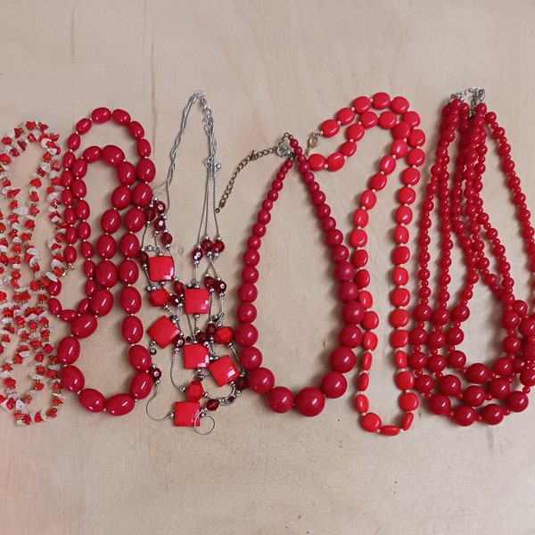 Destash Red Beaded Necklace Lot