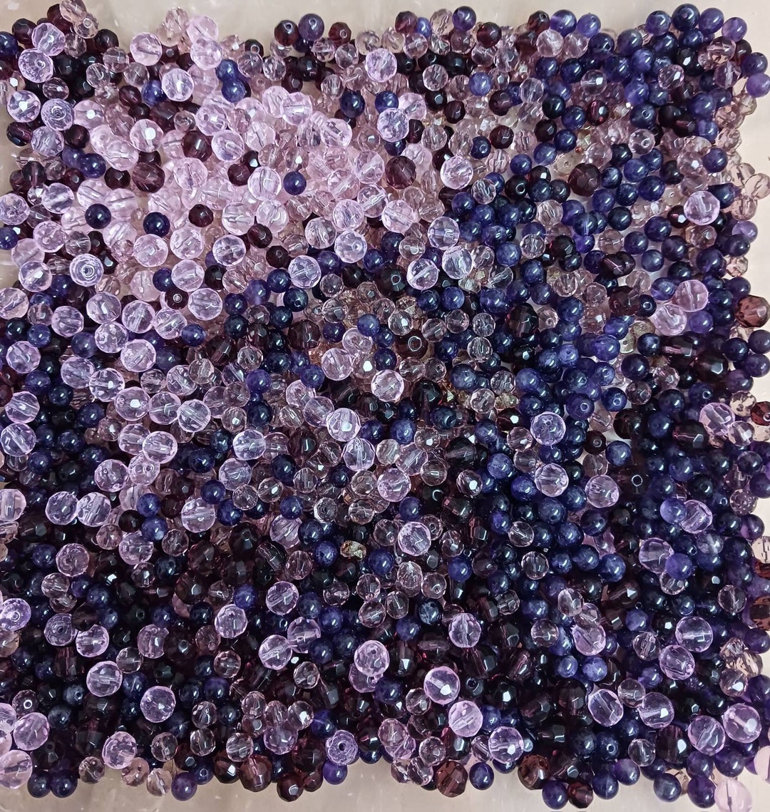 26oz Destash Purple Pink Glass Stone Mixed Bead Lot Etsy