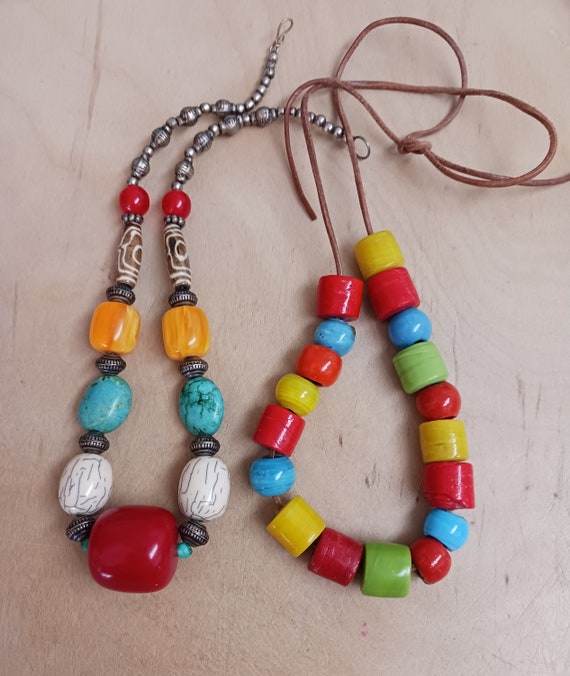 Destash Multicolor Ethnic Beaded Necklace Lot - image 1
