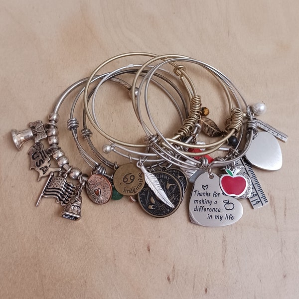 8pc Destash Metal Charm Bracelet Lot