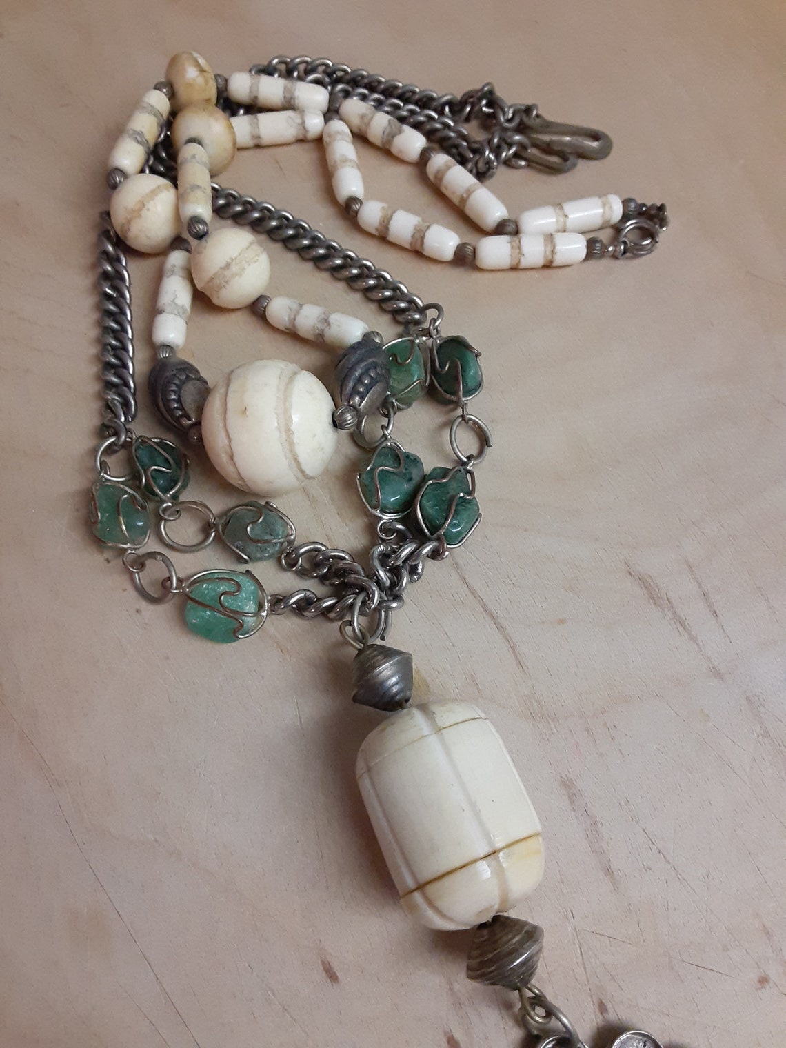 Bone Bead Pendant Necklace Lot 2 Necklaces Etsy