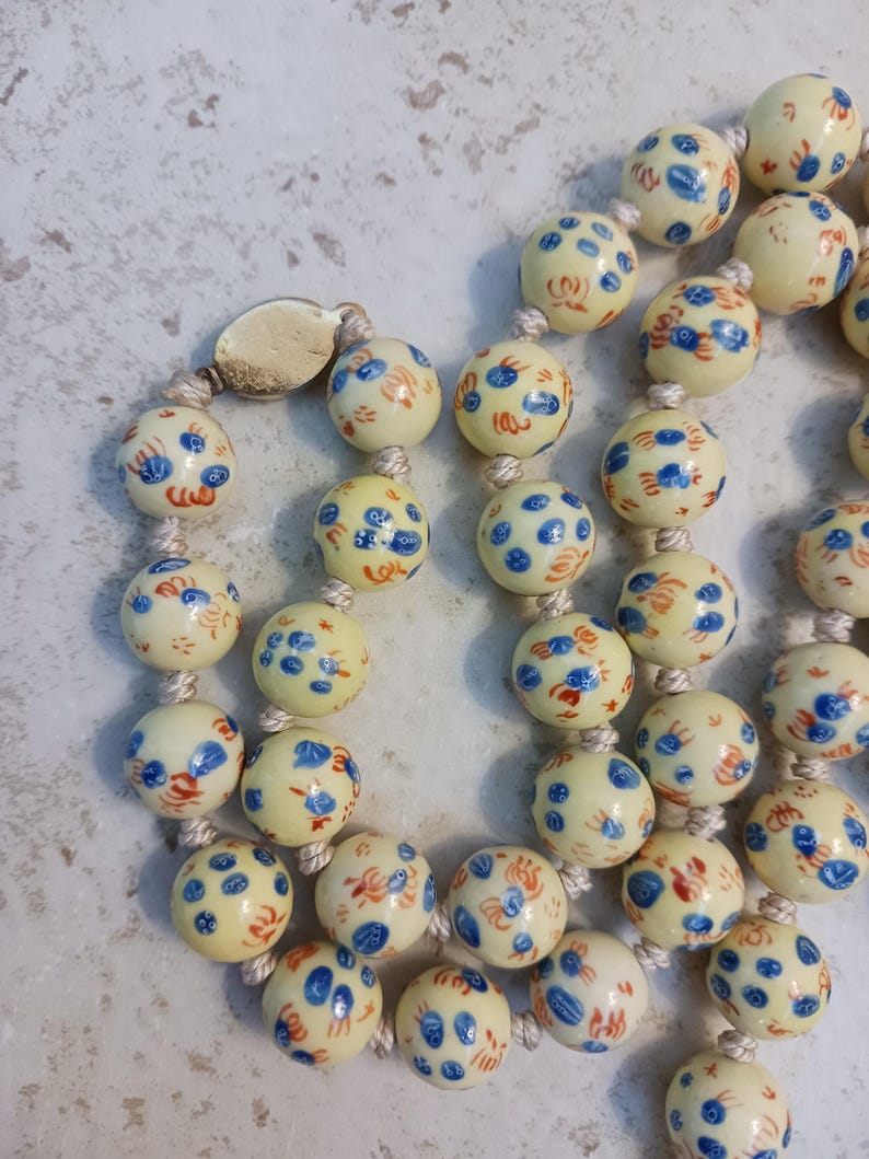 Rare Yellow Chinese Porcelain Beaded Necklace *Read Description* imagen 8