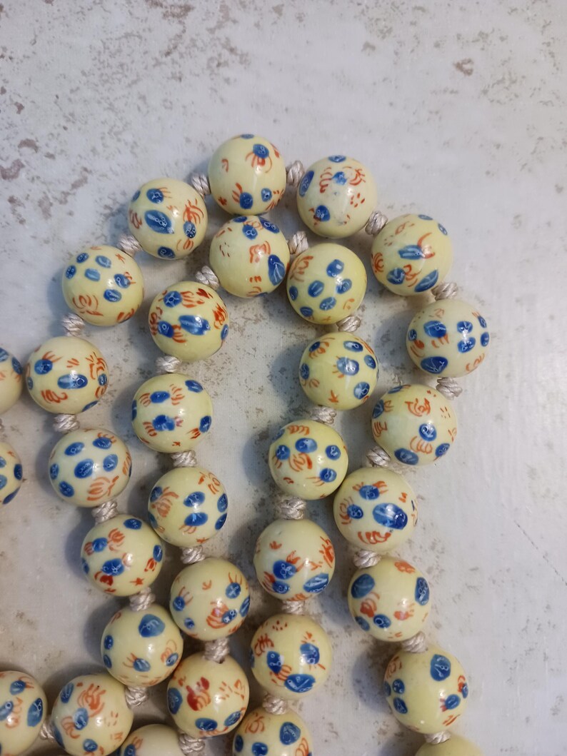 Rare Yellow Chinese Porcelain Beaded Necklace *Read Description* imagen 7