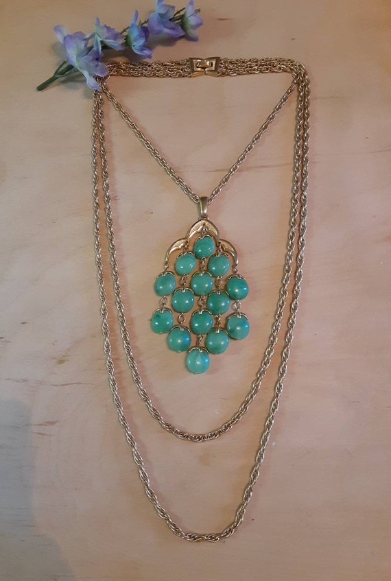 Trifari Green Lucite Waterfall Necklace