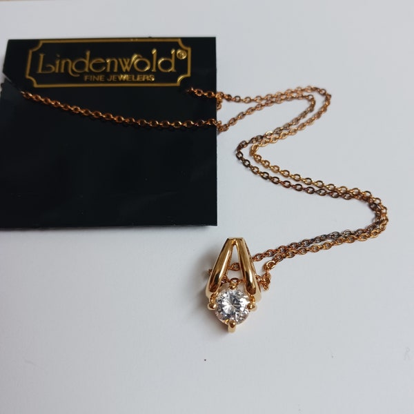Vintage LINDENWOLD 14kt GF Clear Crystal Pendant Necklace