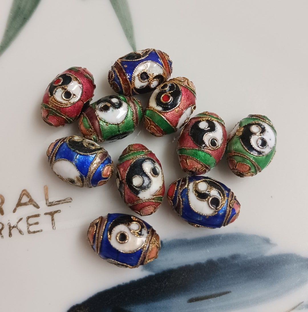 10pc Cloisonne Yin Yang Oval Egg Shape Beads Etsy