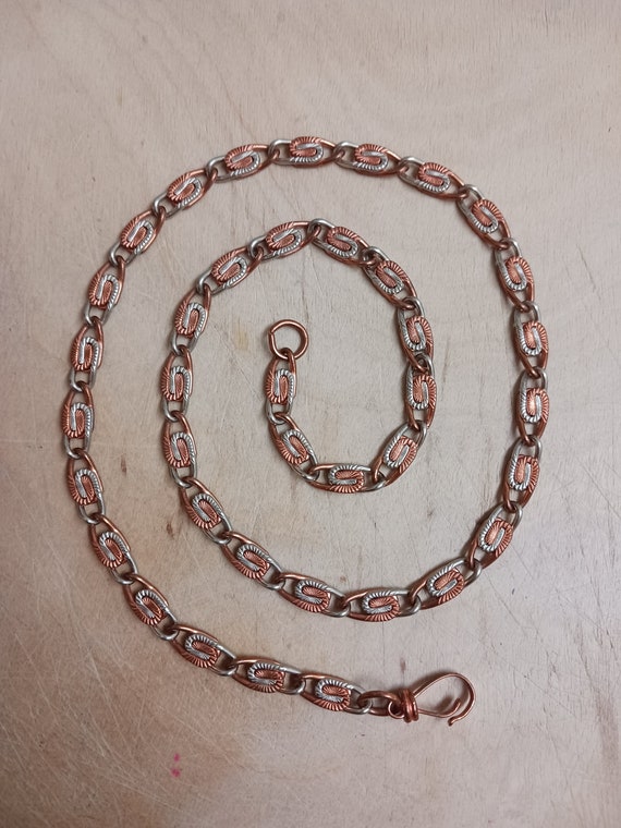 Silver Copper Two Tone Snail Chain Link Necklace