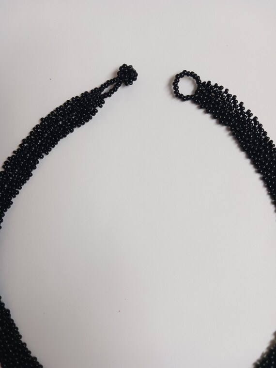 Art Deco Black Glass Seed Bead Fringe Choker - image 3