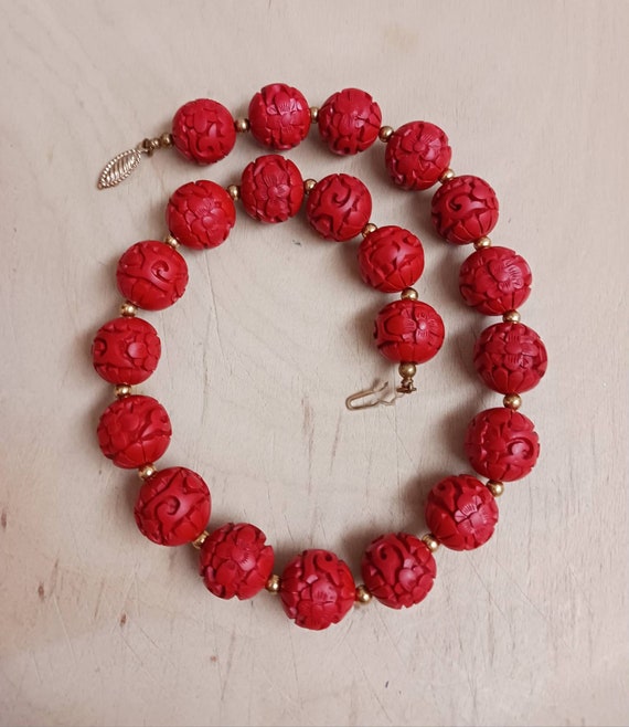 Vintage Cinnabar Bead Necklace