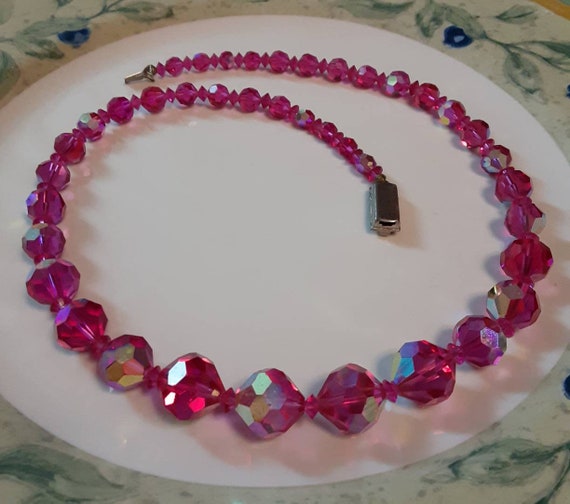 Dark Pink Raspberry Crystal Bead Necklace