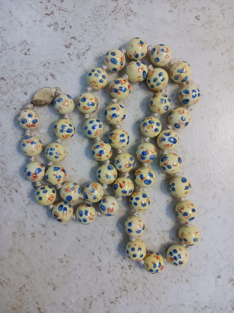Rare Yellow Chinese Porcelain Beaded Necklace *Read Description* imagen 4