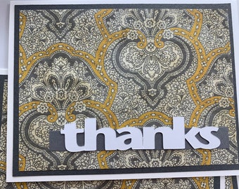 Thank You Cards Set.  Set of 6 Thank You Cards. Yellow and Grey. Thank You Cards with Envelopes. Mehndi Thank You Cards