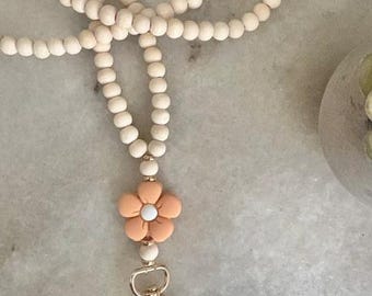 Floral Lanyard - Teacher -Nurse - Counselor - Natural Wood