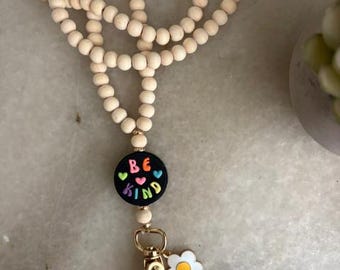 Be Kind - Lanyard -Beaded Lanyard - Teacher Lanyard - Counselor Lanyard - Natural Lanyard