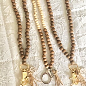 Natural Wood With Gold Bead Lanyard Flexible String Bead Badge Holder image 3