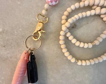 Checkered Lanyard -Teacher -Nurse - Natural Wood