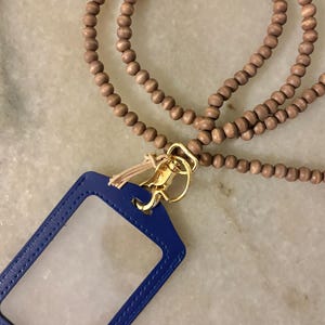 Natural Wood With Gold Bead Lanyard Flexible String Bead Badge Holder image 4