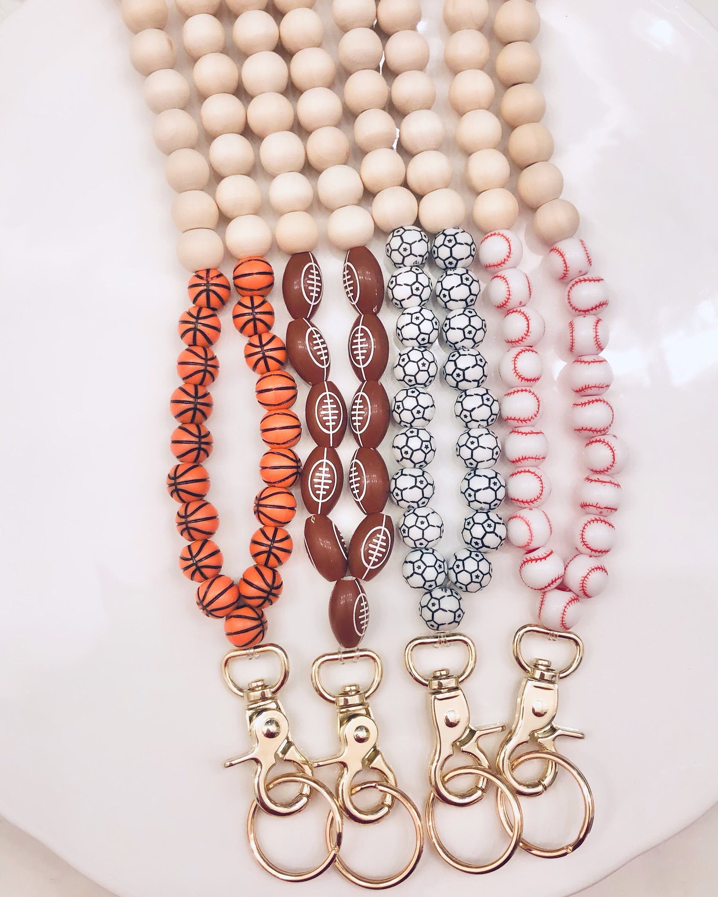 Sport Lanyard - Natural Wood Bead, Teacher Coach Gift