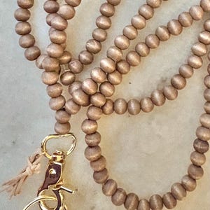 Natural Wood With Gold Bead Lanyard Flexible String Bead Badge Holder image 2