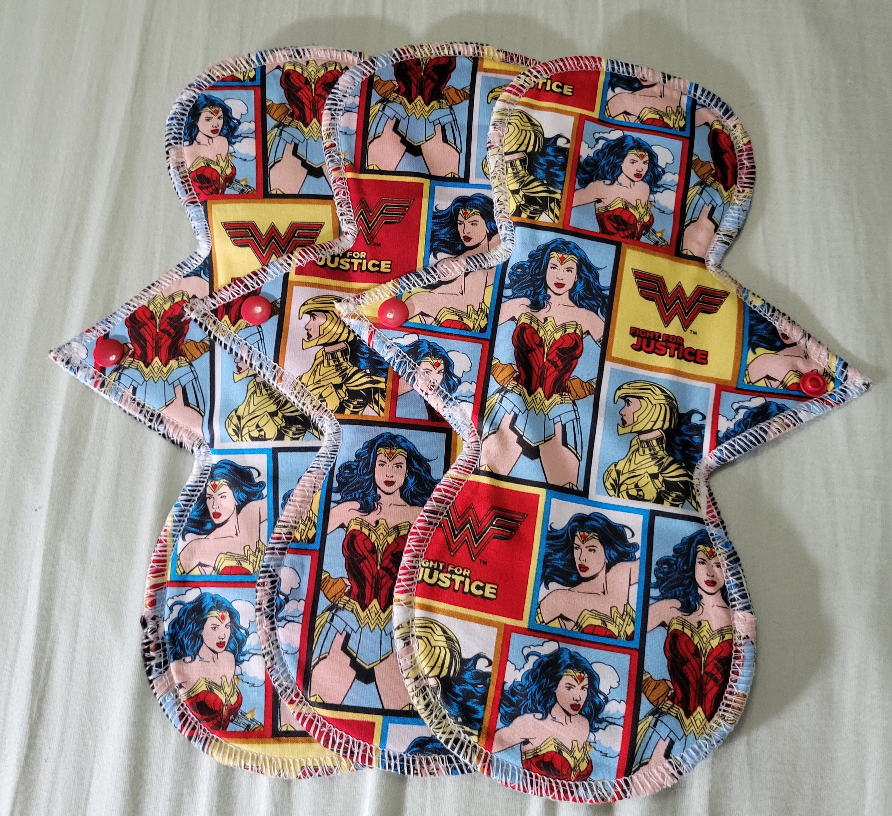 Set 3 Wonder Woman Justice League Reusable Menstrual Pads (Momma Cloth, Lady Pads)
