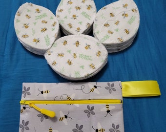 Set/52 ORGANIC Flannel Reusable Interlabial Pads (Petals) with mini wetbag. >Bee<