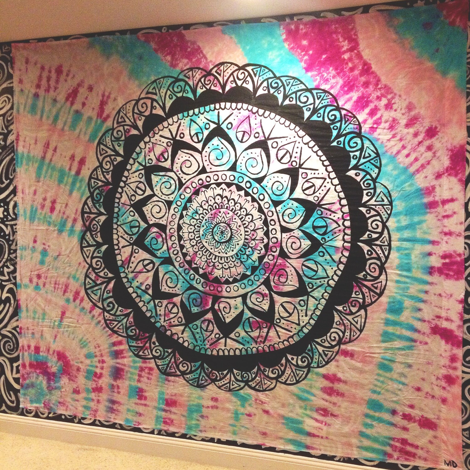 Handmade Large Painted Mandala TieDye Tapestry Etsy