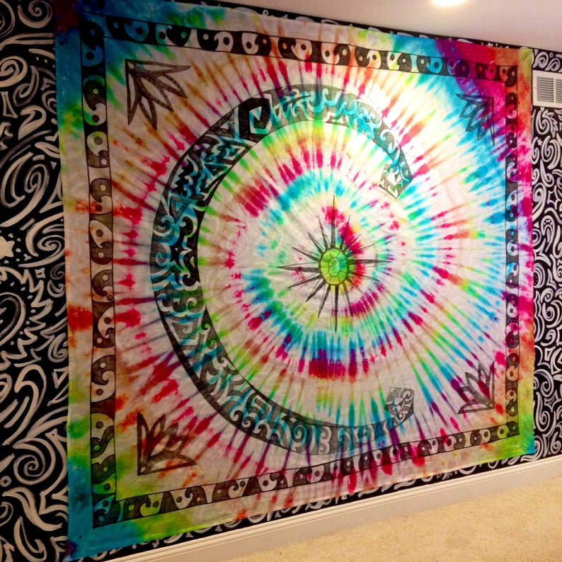 Handmade Large Moon and Crystal Tiedye Tapestry Etsy