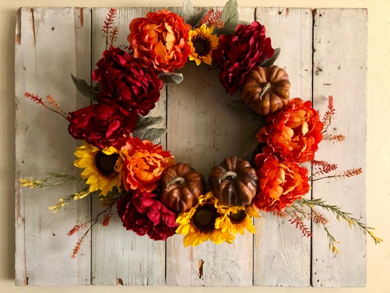 Fall Pumpkin Sunflower Silk Floral Wreath