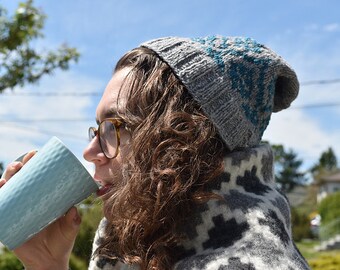 Colorwork Slouchy Hat, PDF Knitting Pattern, Pique Tuque, Hand knit socks, stranded colorwork, DIY knitting, flower design, nordic knitting