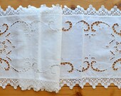 Crochet lace Pure Linen Handmade Super extra Long Table Runner Dresser Scarf 14 x 72 inches Oblong tablecloth White