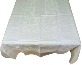 Vintage große irische Damast Leinen Banketttischdecke 64 &quot;x 108&quot; weißes Gewicht Grade geschwungene Blätter, Sonderangebot 50% Off
