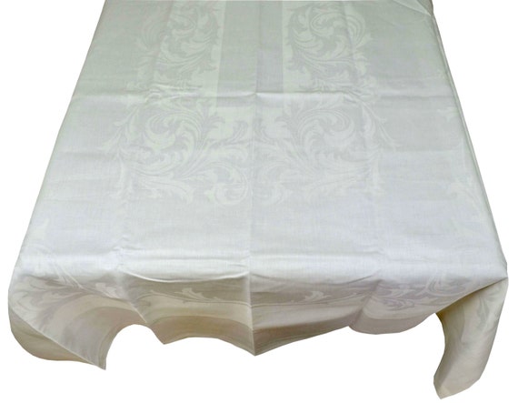 Vintage Large Irish Damask Linen Banquet Tablecloth 64 X 108 White Weight Grade Sweeping Leaves Special Offer 50 Off Etsy UK