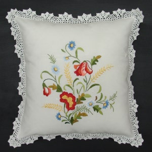 Jahrgang Kissenhülle, Throw Pillow Case, quadratisch Kissenbezug, Hand gestickte Blume 18&quot; Square