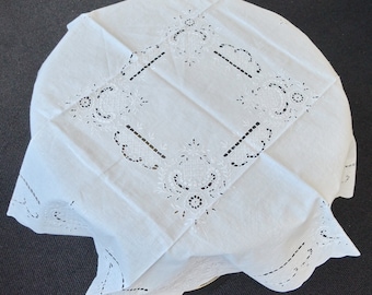 Vintage ropa manteles mesa Top Square 36" bordada a mano