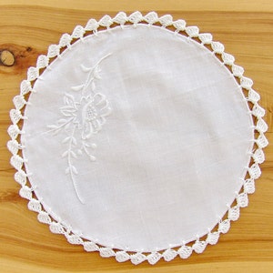 Vintage Lace Doily  Crochet Doilies Hand Embroidery Doily Shabby Chic Decor Table Dresser White Round 6 inches