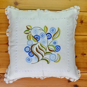 Jahrgang Kissenhülle, Throw Pillow Case, quadratisch Kissenbezug, Hand gestickte Blume 19&quot; Square