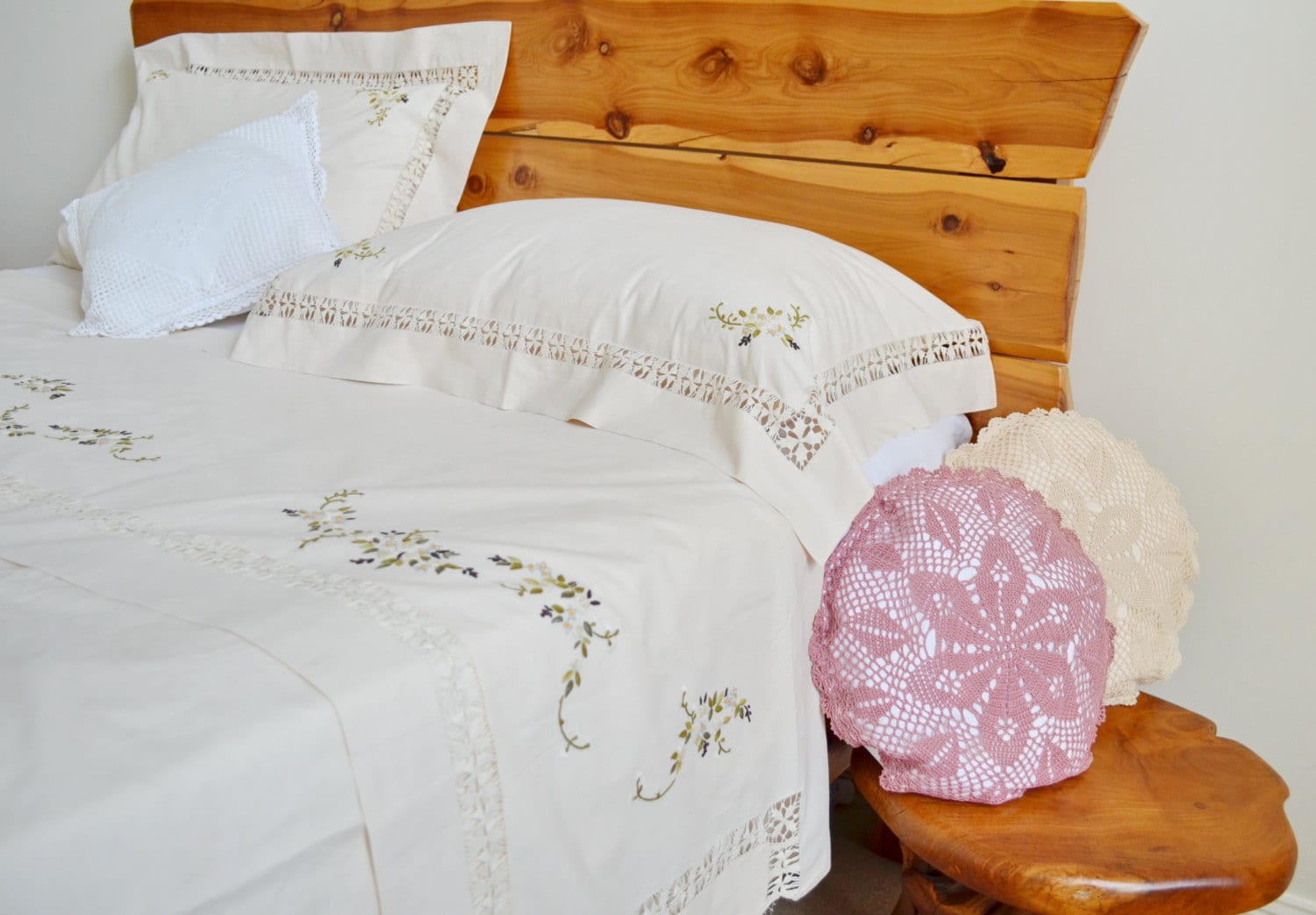 French Vintage Bed Sheet Set 3 Pieces 1 Flat Sheet 2 Pillow | Etsy