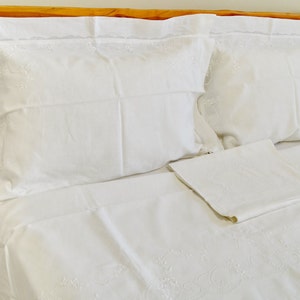 Vintage French Linen 4 Pieces Queen King Size Sheet Set 96&quot; x 115&quot;,  Pillowcases Shabby Chic Decor  Cottage Home Wedding Gift #makeforgood