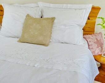 Francuski pościel King/super king size arkusz 3 kawałki zestaw 96 "x 110", poszewki euro Shabby Chic Decor Wedding/Boże Narodzenie prezent off White