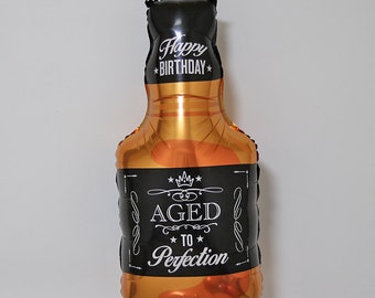 35" Large Whiskey Bottle Balloon, Happy Birthday, Aged to Perfection, Birthday Party Decoration, Milestone Birthday, Birthday Balloon, Drink