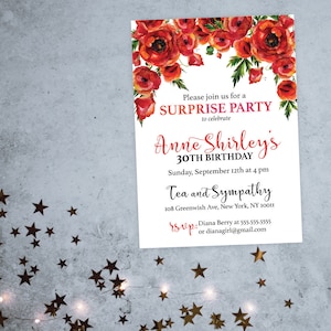 Surprise party birthday invitation, surprise party invitation, surprise invitation, birthday surprise, surprise invitations, surprise 30th